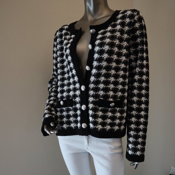 Veronica Beard Cardigan Sweater Primrose Houndstooth Size Large New Tag $548 - Picture 2 of 9
